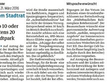 Presseartikel zum Änderungsantrag der GRÜNEN zur "Fortschreibung "Städtebaulicher Rahmenplan Rotehorninsel" Stand März 2015"