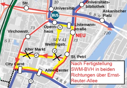 Mögliche Streckenführung der Buslinie 73