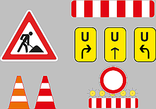 Verkehrsschilder (Baustellen- und Umleitung) Verkehrsschilder Baustelle, Absperrung und Umleitung