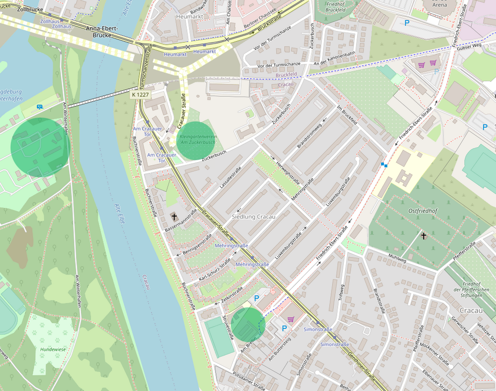 Kartenausschnitt mit Markierungen