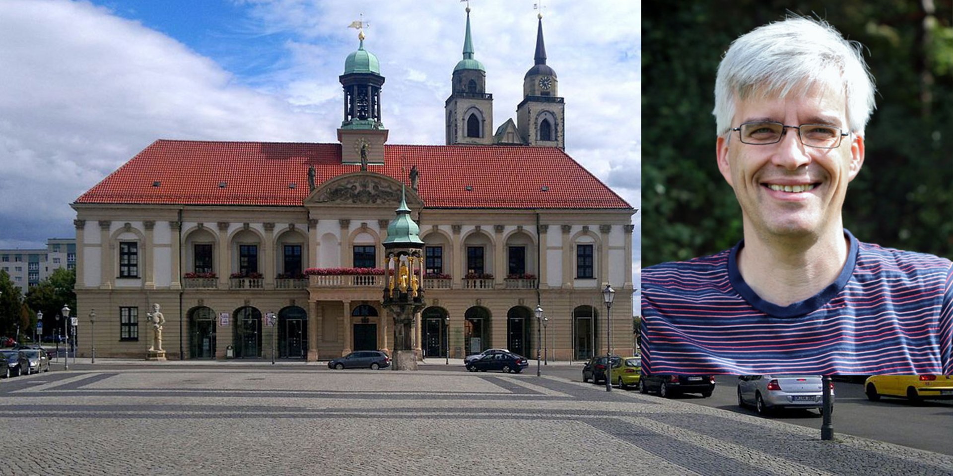 Blick auf den gepflasterten Alten Markt mit dem Magdeburger Rathaus im Hintergrund