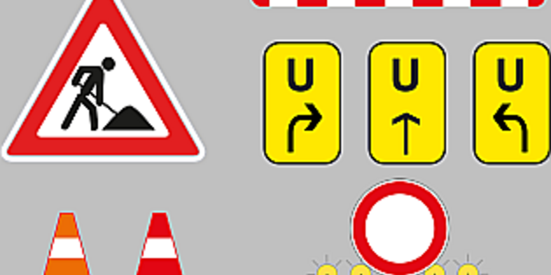 Verkehrsschilder Baustelle, Absperrung und Umleitung