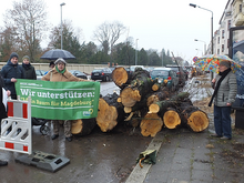 Aktion der Grünen mit Anwohner*innen gegen Baumfällungen in der Raiffeisenstraße